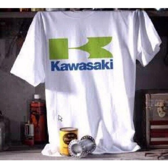 Kawasaki Logo Gray Green-Blue Short Sleeve T-Shirt  Metro Racing - NEW Fast Ship - Picture 1 of 4